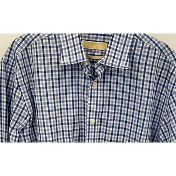 Michael Kors Men's Regular 16 1/2 32-33 Fit Non-Iron Blue & White Checkered Dres - Picture 1 of 5